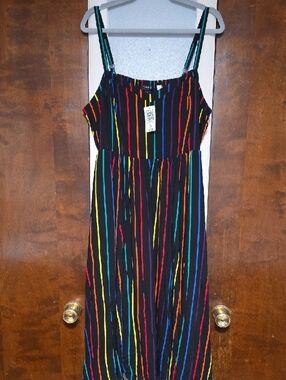 NWT SIZE 2 Rainbow Stretch Sleevless Chalis Mid Skirt Dress